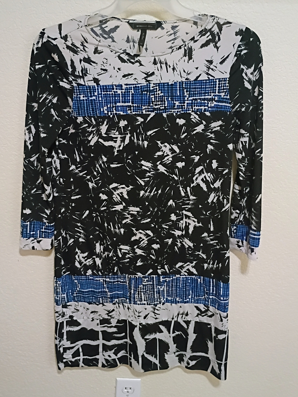 BCBGMaxAzria Black, White & Blue Abstract Print Mini Dress